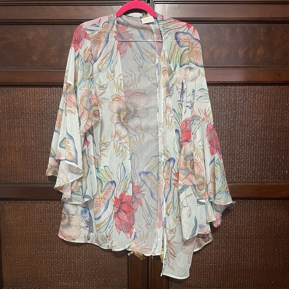 Sukiso Botanical Short Bell Sleeves Swim Cover Up Size L/ XL Beach Fairy Floral - Picture 2 of 16